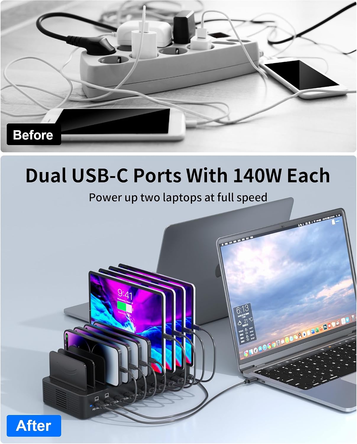 620W Charging Station for Multiple Devices, 10-Port USB C Charger Station - Image 4