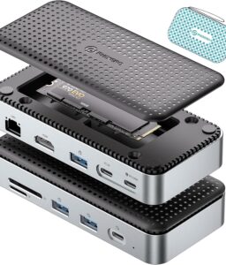PHIXERO 11-in-1 Docking Station with M.2 NVME SATA SSD Enclosure, USB-C Hub with 10 Gbps USB-C/A Data Ports, 4K HDMI, PD 100W, 2* USB 3.0 Data, 1000M Ethernet, MicroSD & TF, for Laptop and More